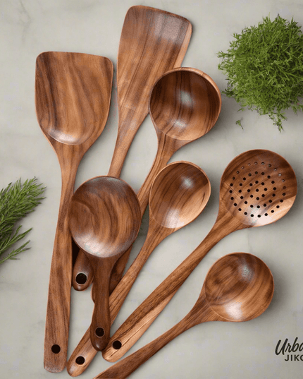 11 - Piece Teak Wooden Utensil Set - Urban Jiko