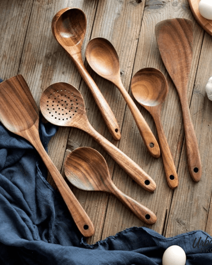 11 - Piece Teak Wooden Utensil Set - Urban Jiko