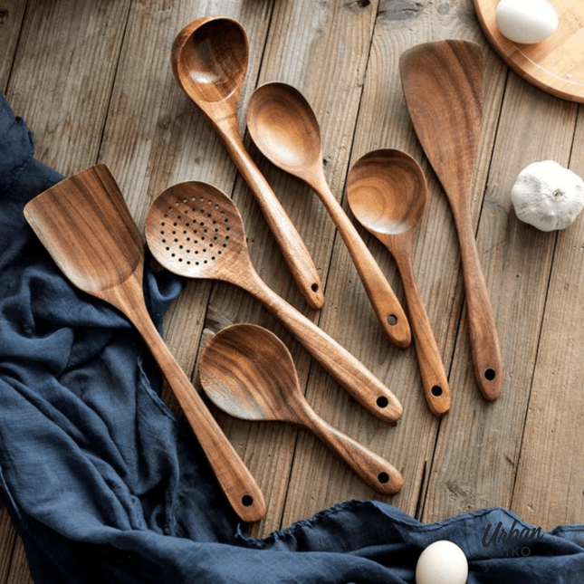 11 - Piece Teak Wooden Utensil Set - Urban Jiko