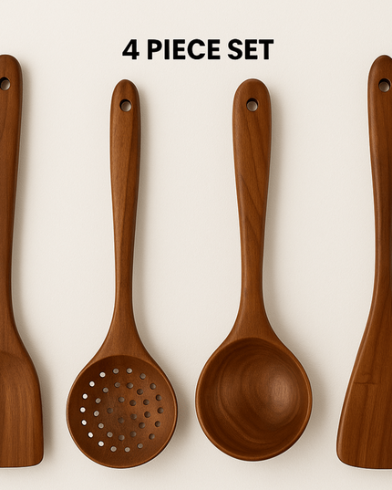 4 - Piece Teak Wooden Utensil Set - Urban Jiko