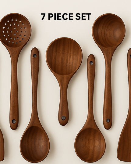 7 - Piece Teak Wooden Utensil Set - Urban Jiko