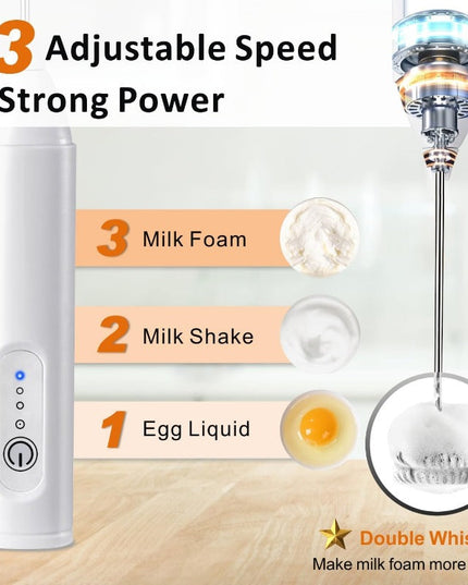 USB-C Rechargeable 3-Speed Milk Frother with Dual Whisk